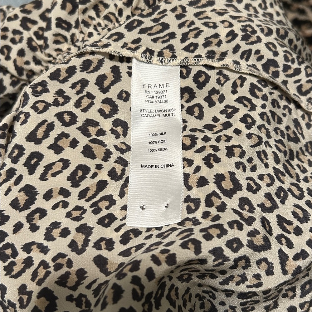 FRAME Leopard Caramel Multi Shirred Button up Medium M Top Shirt Blouse - Picture 9 of 10